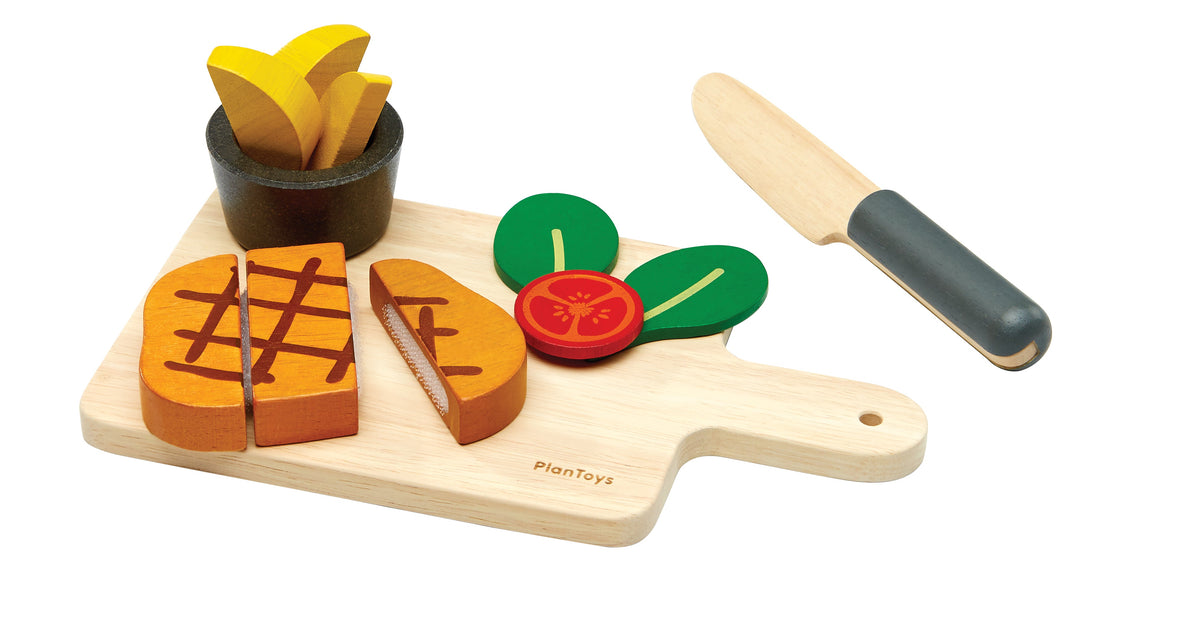 PlanToys Steak Set — Wooden Pretend Play Food Set