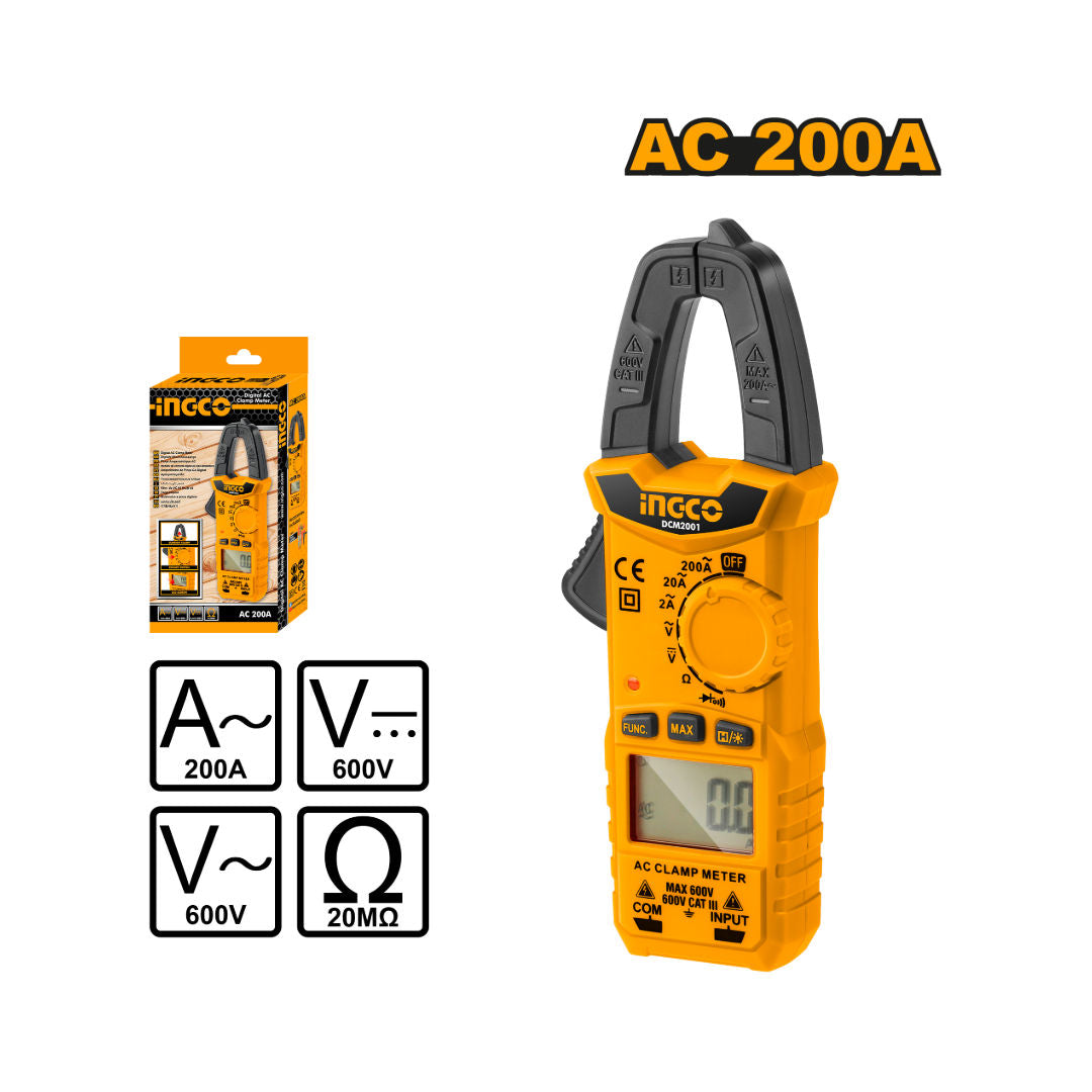 INGCO Digital AC Clamp Meter, 2000/4000 Count True RMS, AC/DC Voltage & Current Tester with NCV and Auto Power Off