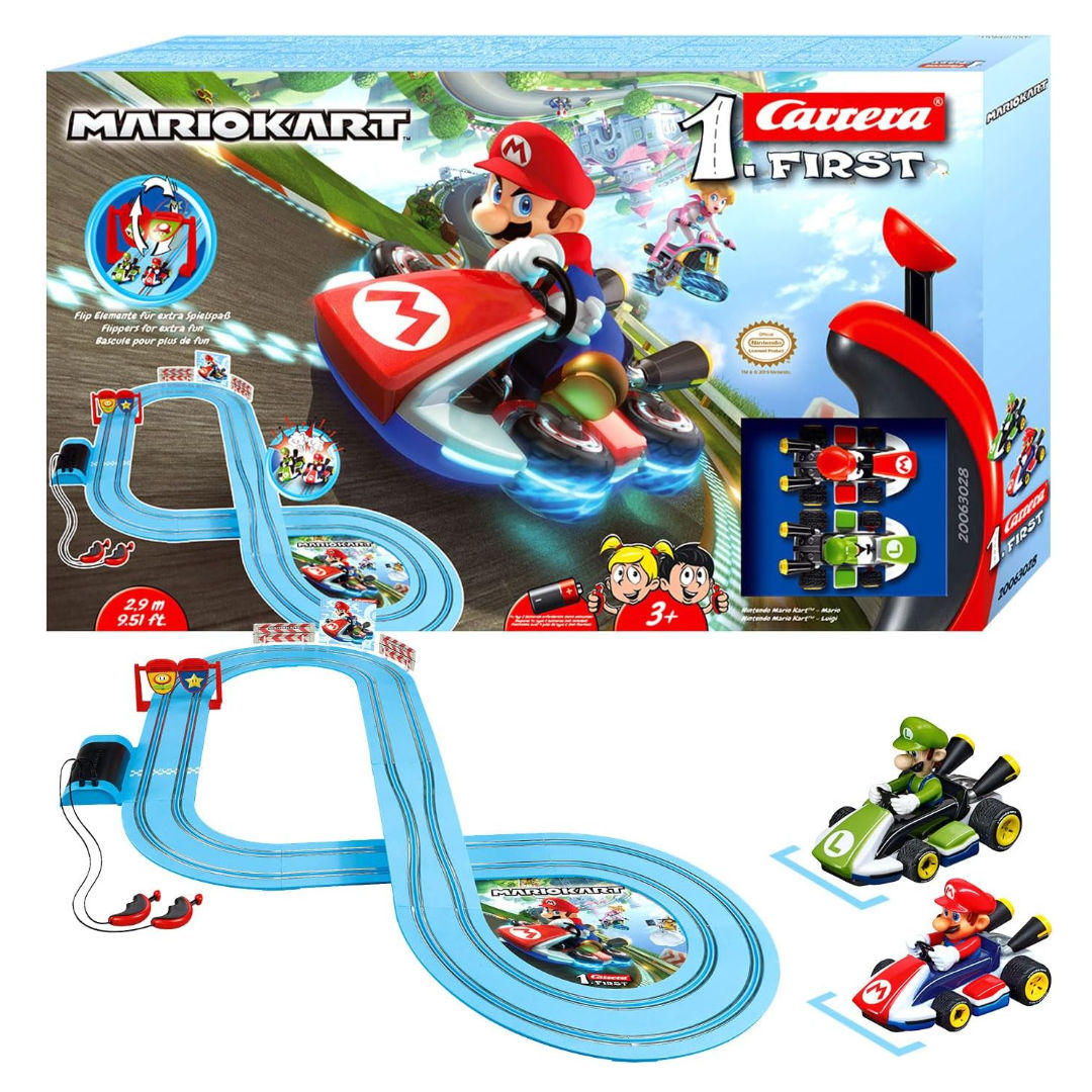 Carrera First Mario Kart Racing Set with Mario & Yoshi Slot Cars 1:50, Red/Green, 3+ years