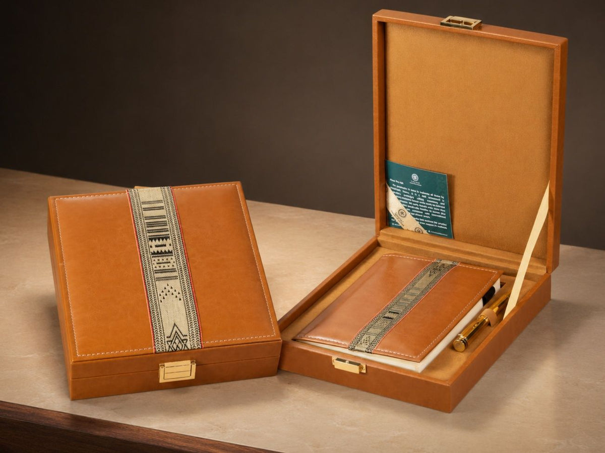 Leather Notebook & Pen Gift Set in Wooden Presentation Box, Assorted