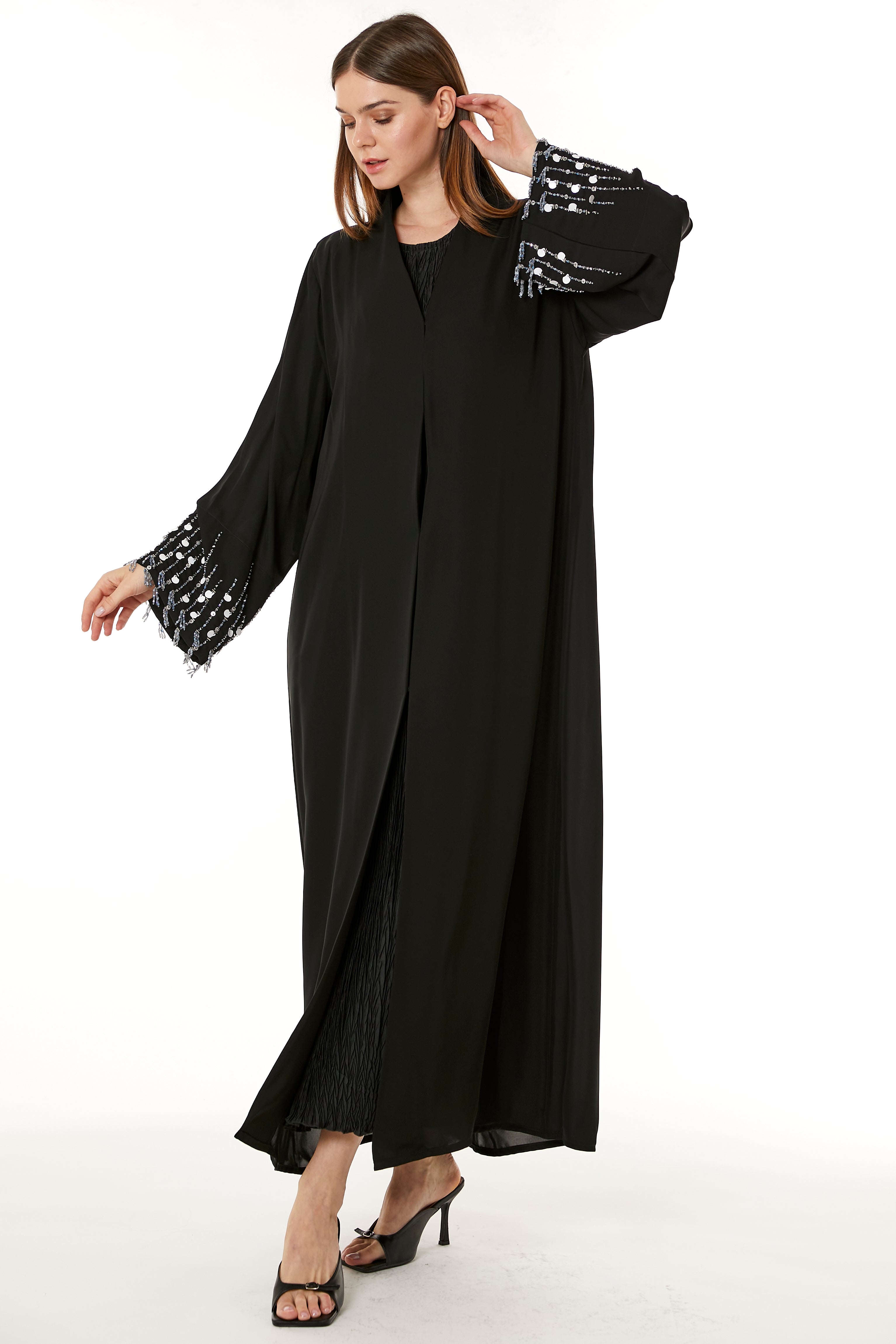 MOiSTREET Black Korean Nida Hand Embellished Abaya