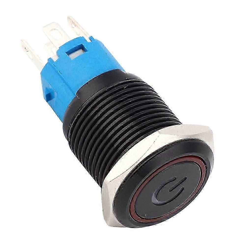 2pcs Black Self Locking Metal Switch Ip65 Protection With Led Lamp And Symbol 16mm(red 12vdc)