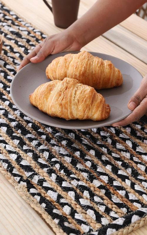 Indian Handmade Natural Jute With Black and White Cotton Dining Table Runner