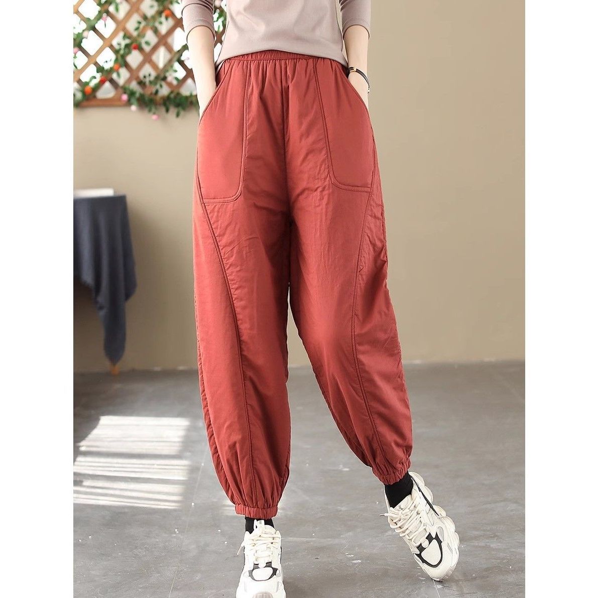 Plus Size Thick Cotton Warm Casual Harem Pants For Women