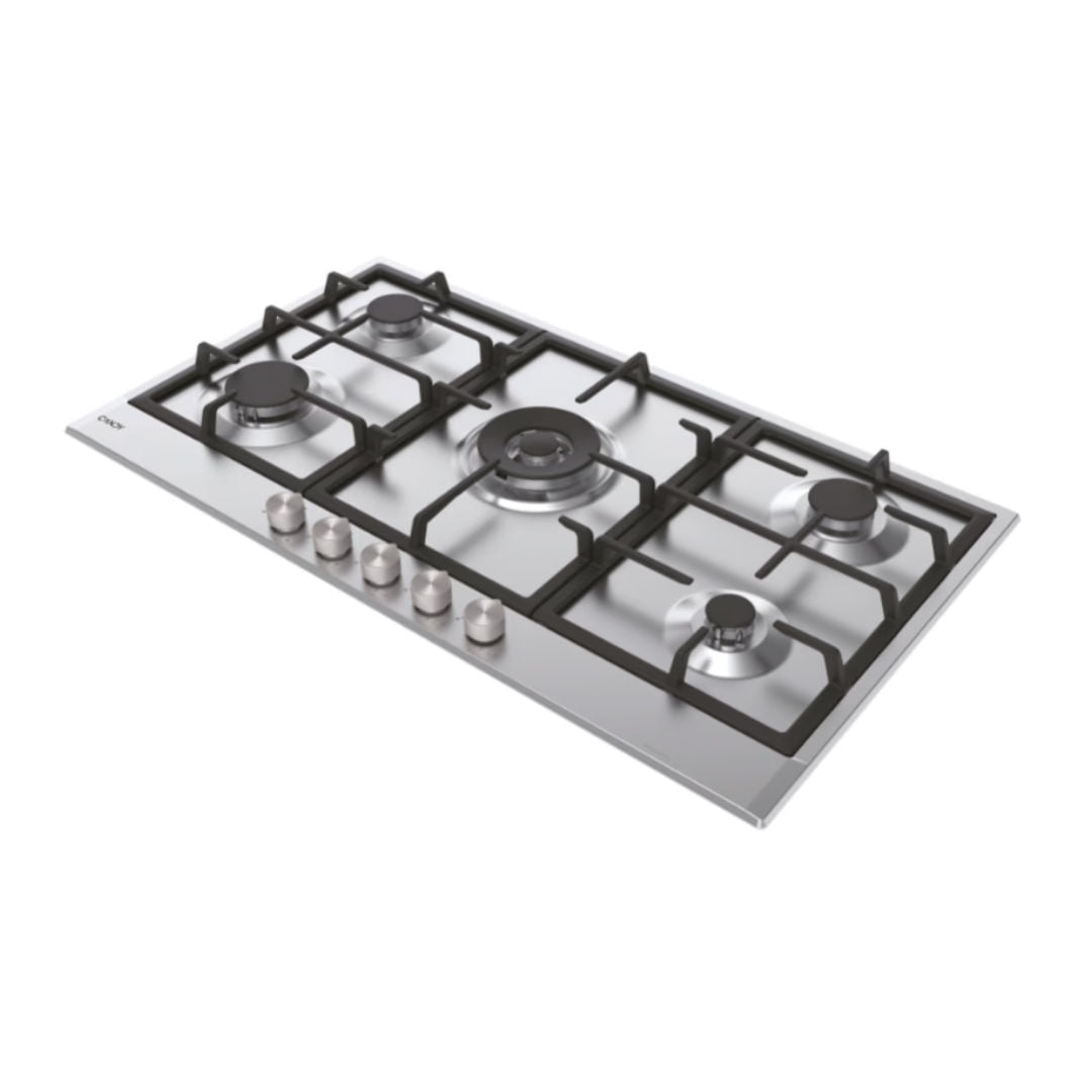 Candy CHG938WPX LPG Gas Hob 90cm, 5 Burners, Stainless Steel Inox, Cast Iron Grids, Made in Italy