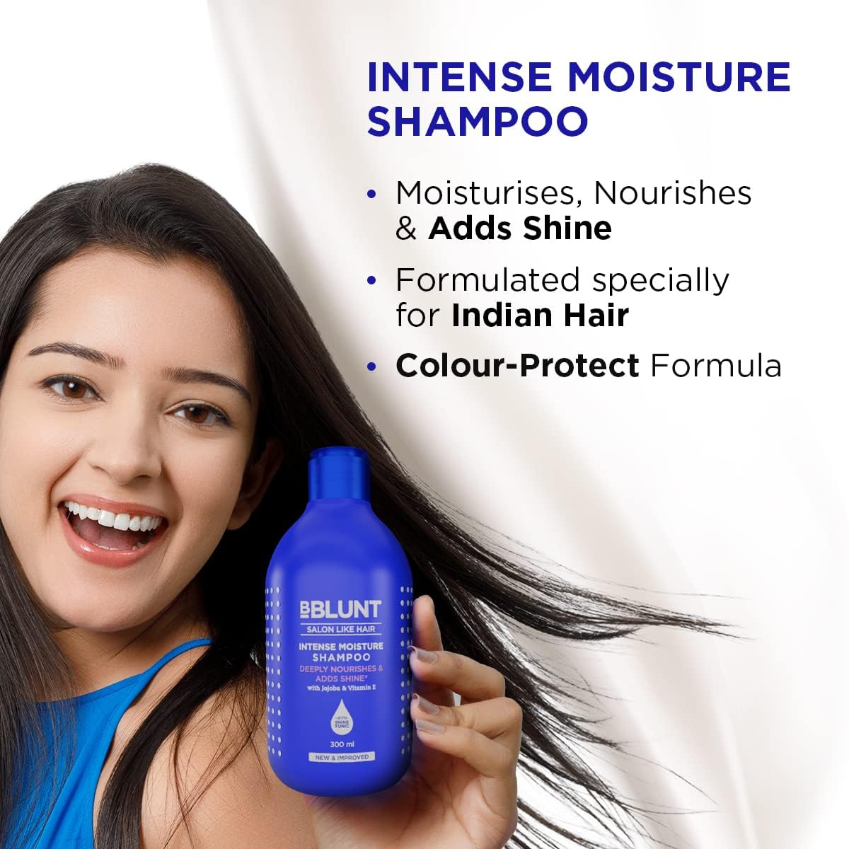 BBLUNT Intense Moisture Shampoo with Jojoba and Vitamin E for Dry & Frizzy Hair - 300 ml