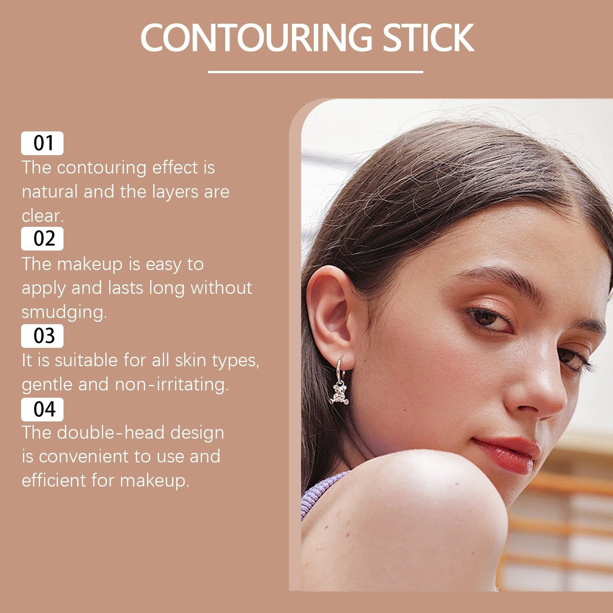 2-in-1 Facial Contouring Stick, High-Gloss, Long-Lasting, Easy Makeup, 3D Face Sculpting ,7g