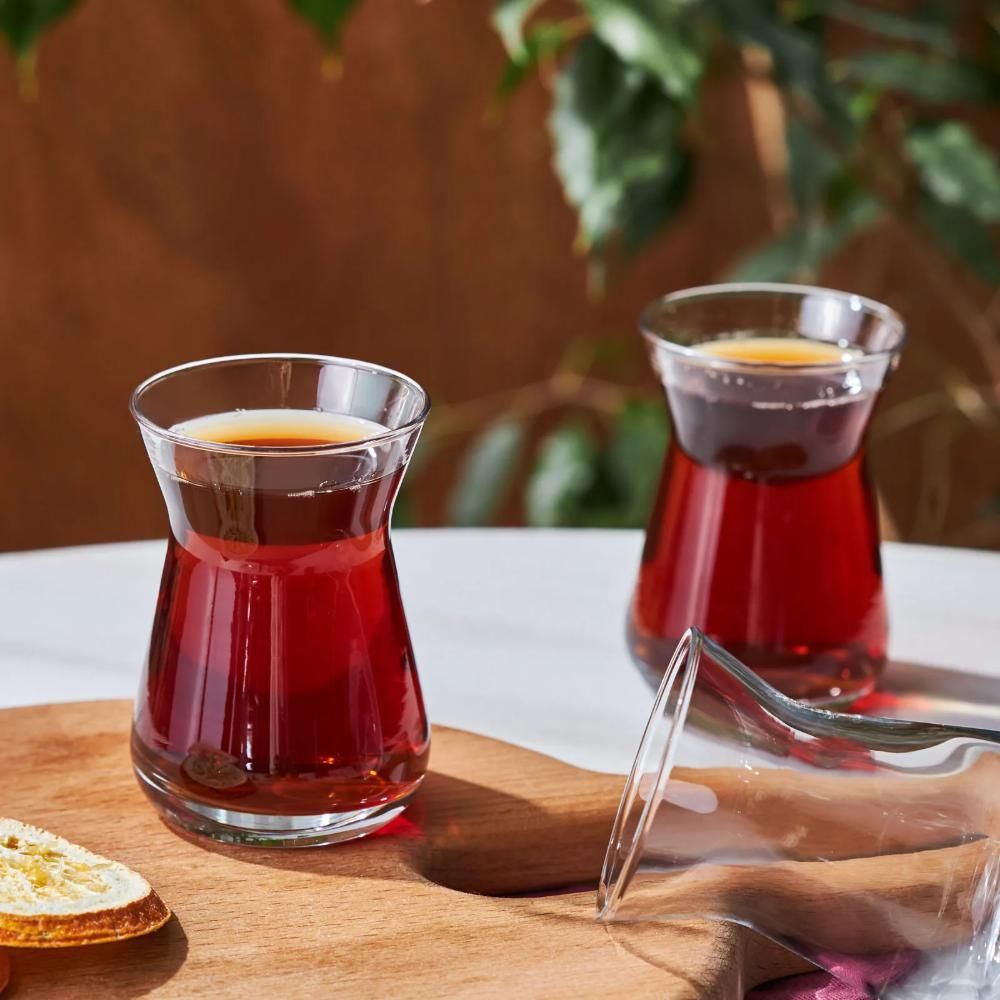 Karaca Irem Set of 6 Glass Tea Cups, 132 ml - Traditional Turkish Tea Glasses