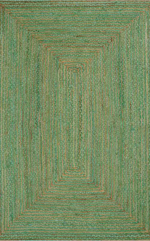 Green Jute Rectangular Rug Geometric Pattern | Handwoven Natural Fiber Area Carpet