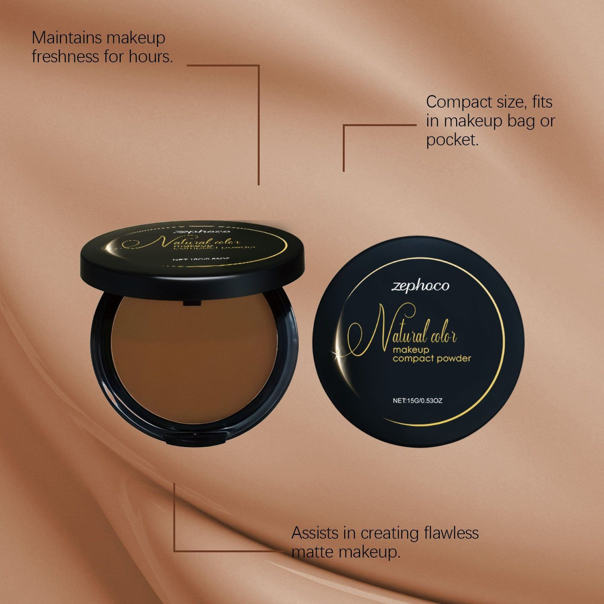 Dark-Toned Setting Powder Compact, Oil Control, Matte Finish, Long-Lasting ,15g