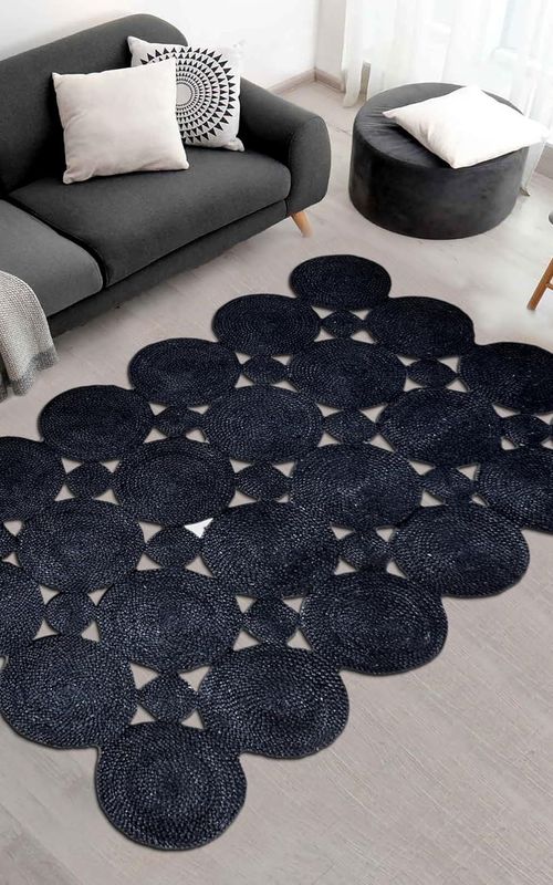 Handmade Braided Black Tikki Design Handmade Jute Area Rug,Floor Carpet Rug