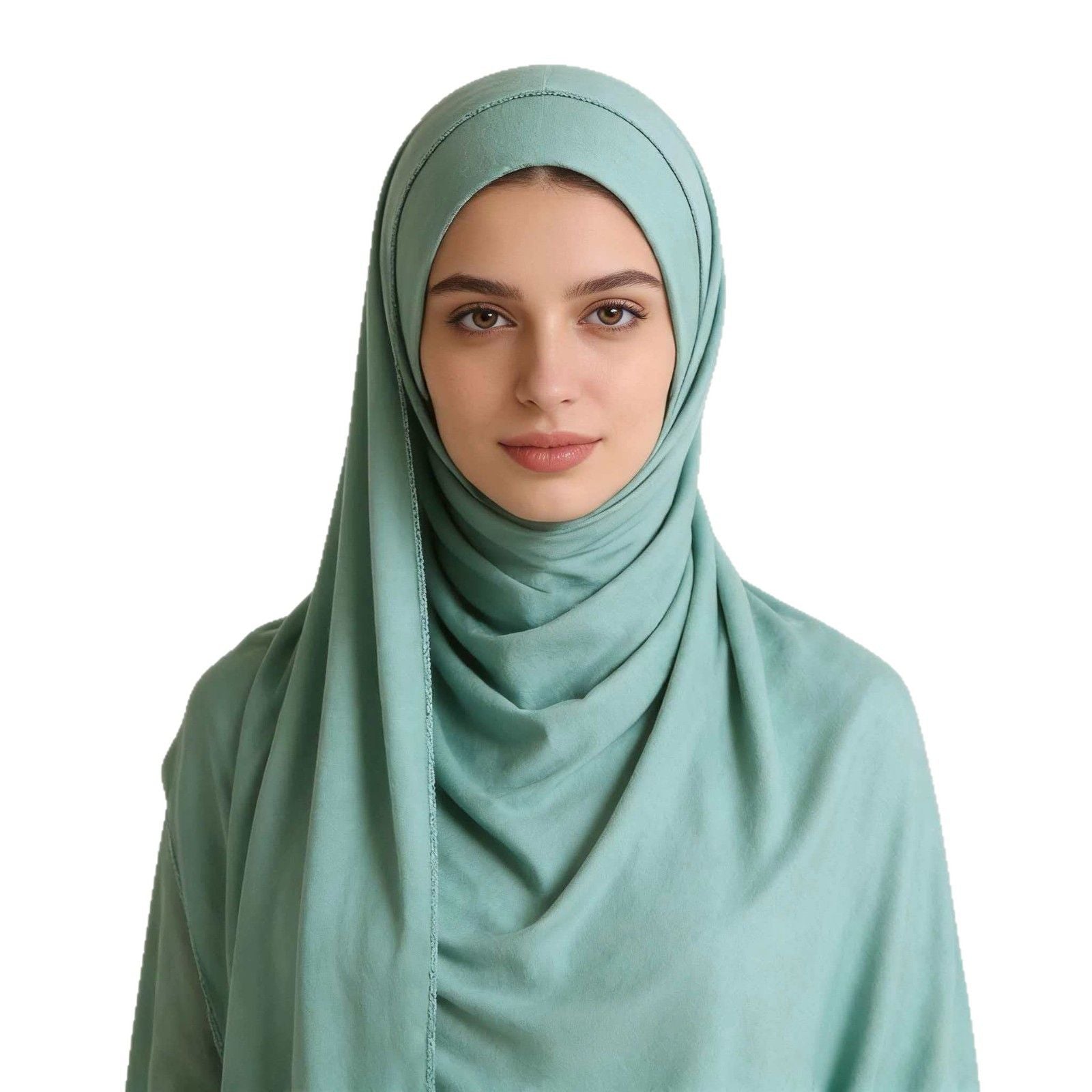 Green Cotton Silk Feel Hijab Scarf for Women 180x55cm