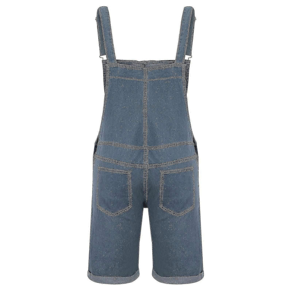 Men Casual Fashion Solid Breast Pocket Denim Ripped Shorts Straight Type Overalls zxin