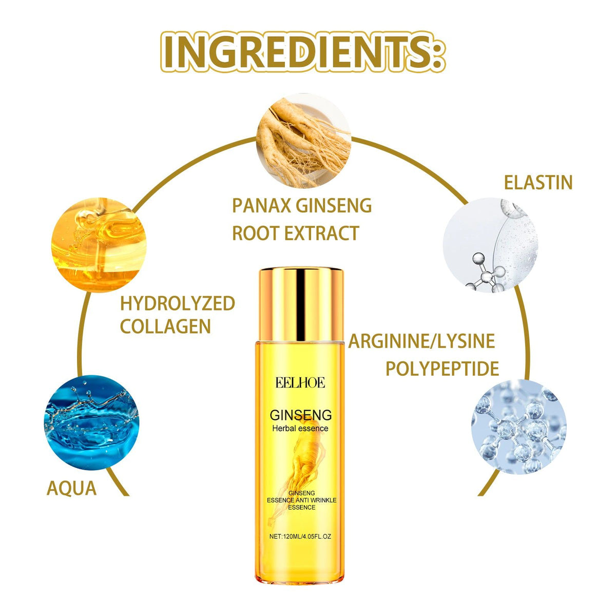 Ginseng Anti Wrinkle Serum, Firming & Youthful Skin, Collagen Boost, Anti Aging, Smooth & Elastic ,120ml