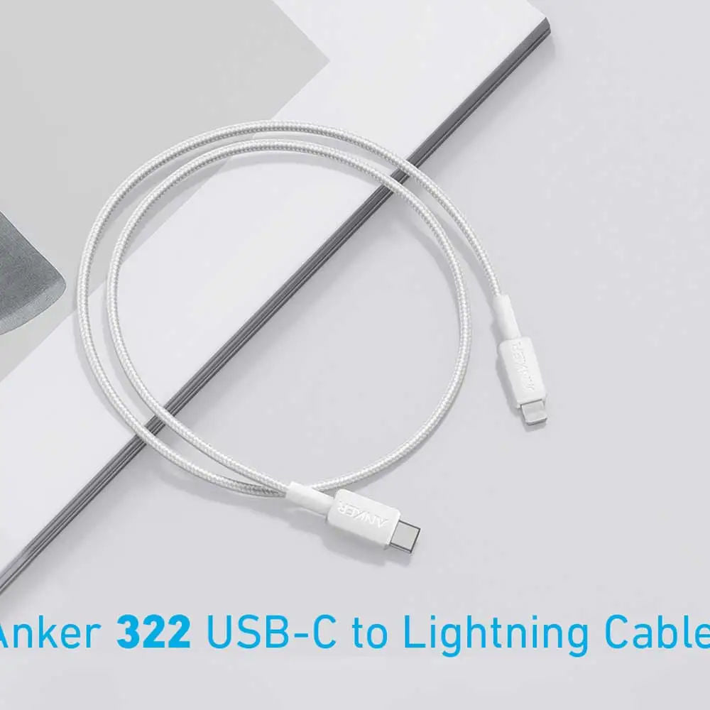 Anker 322 USB-C to Lightning Cable 3ft Fast Charging Braided, White