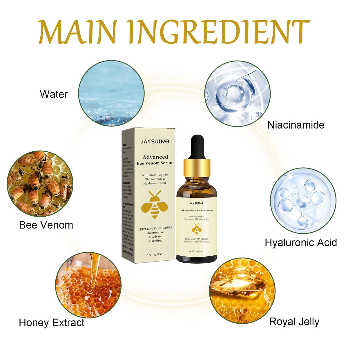 Revitalize Skin with Bee Venom Essence, Fade Wrinkles, Moisturize, Firm, Repair ,15ml