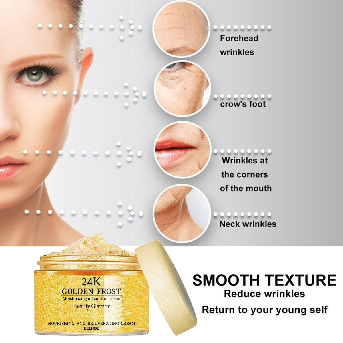24K Gold Cream Reduce Facial Wrinkles, Anti-Aging, Hydrating, Brightening ,50g