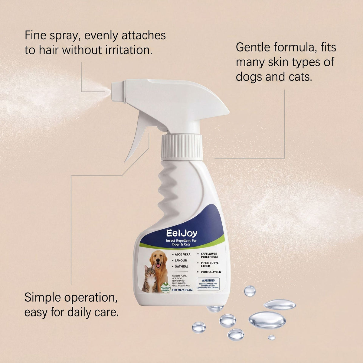 EelJoy Pet Insect Repellent Spray for Dogs & Cats, Gentle Daily Topical Care Spray 120ml