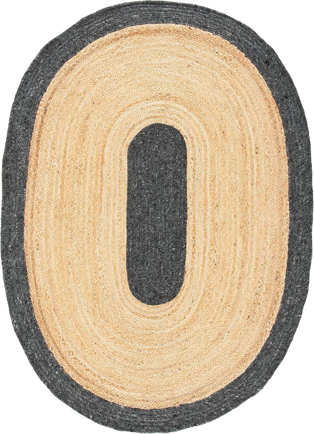 Oval Jute Rug with Contrast Border | Handmade Natural Fiber Area Rug (Multi-Color Border Options)