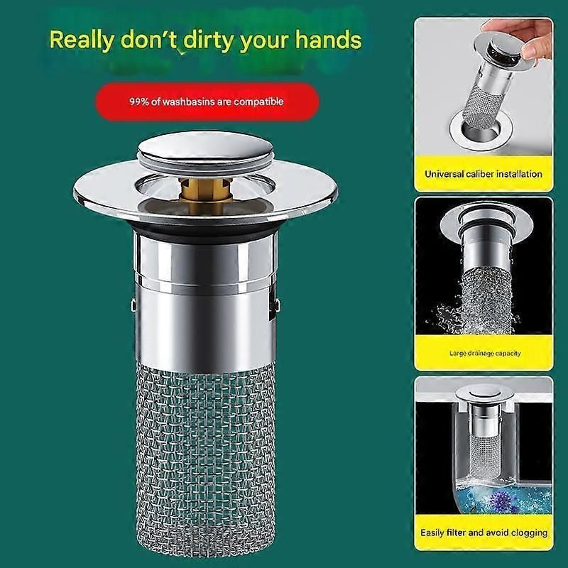 Drain Stopper Universal Bathroom Sink Stopper Stainless Steel Anti-Clog Filter Hair Catcher for Home QingHai