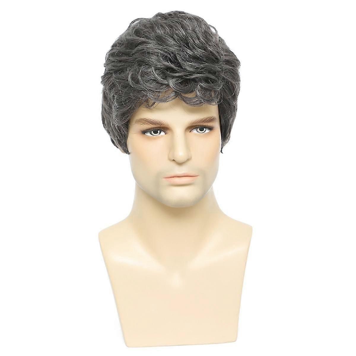 Men's Wigs Short Mens Grey Wig Layered Natural Hair Costume Halloween Heat Resistant Synthetic Wigs zxin