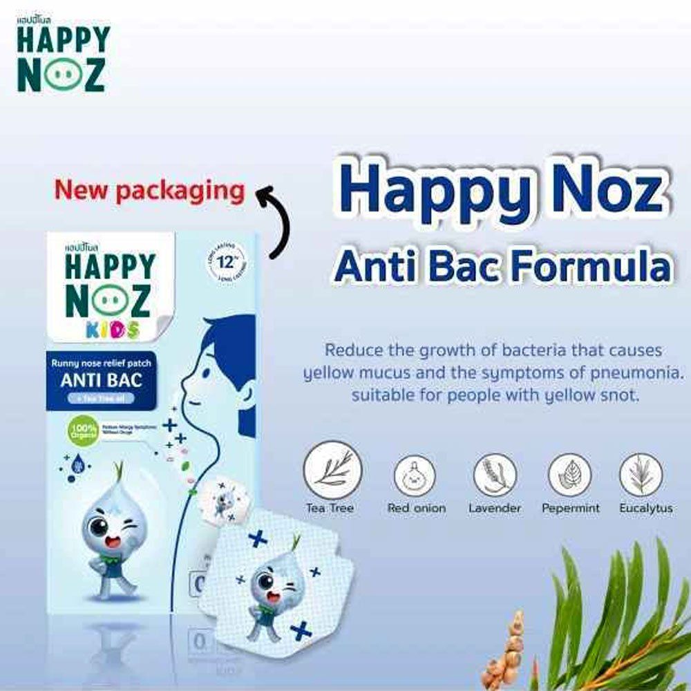 Happy Noz Organic Onion Sticker Anti Bac With Tea Tree Oil For Allergy &amp; Stuffy Nose Relief Long-Lasting,Ideal for Babies,Clothes &amp; Masks 6 Patches For 0M+
