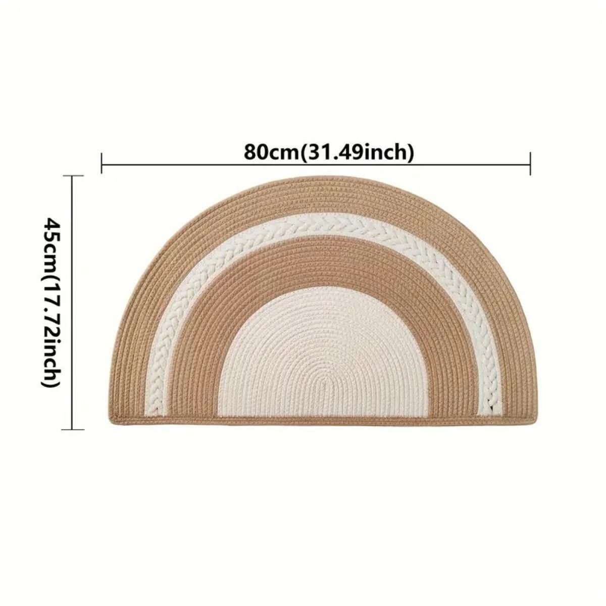 AIESY®  Semi-Circular Cotton Bath & Door Mat, Reversible Braided Design with Decorative Semi-Circle Pattern (Bohemian, 80X45 cm)
