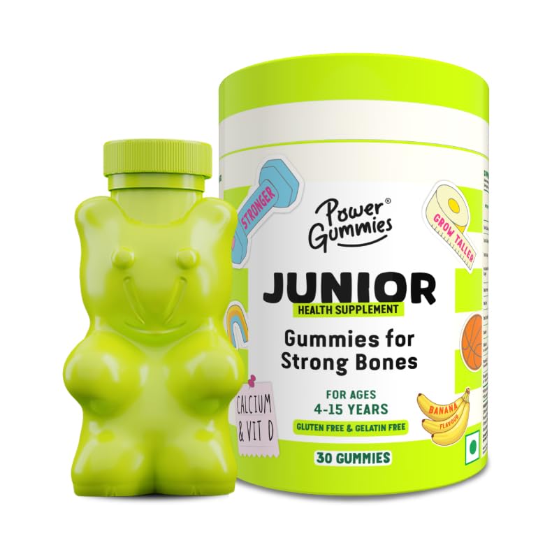 Nature's Truth Kids Black Elderberry With Vitamin C, Zinc + Power Gummies Junior For Strong Bones | Calcium, Phosphorus & Vitamin D | For Ages 4-15 Years | Tasty Banana Flavour 30 Gummies