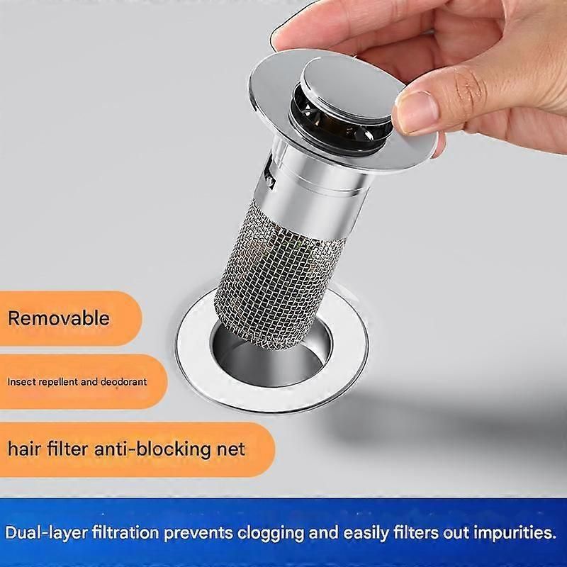 Drain Stopper Universal Bathroom Sink Stopper Stainless Steel Anti-Clog Filter Hair Catcher for Home QingHai