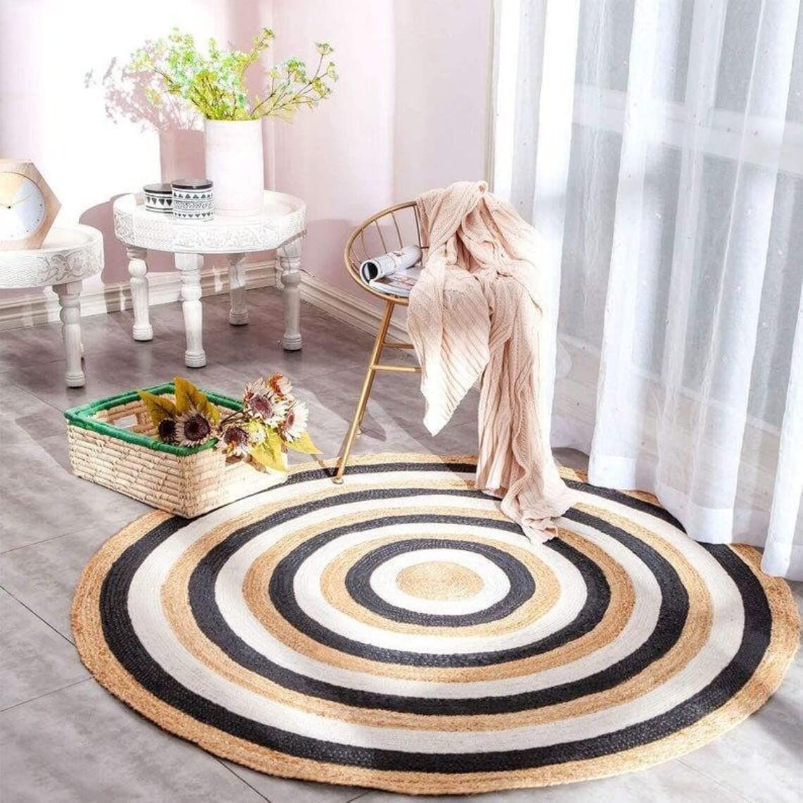 AIESY®  Beautiful Reversible Round Jute Rug
