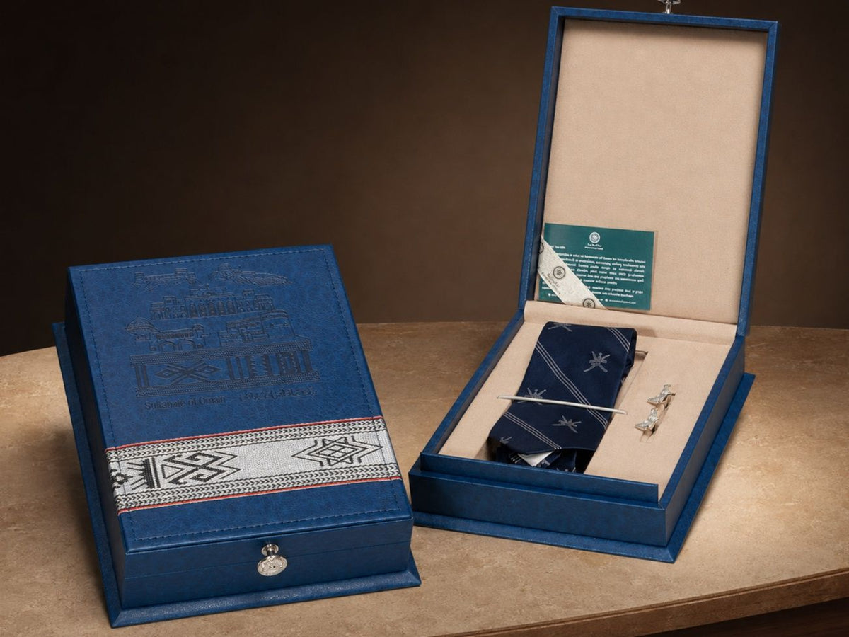 Men’s Tie & Cufflinks Gift Set in Presentation Box, Navy Blue
