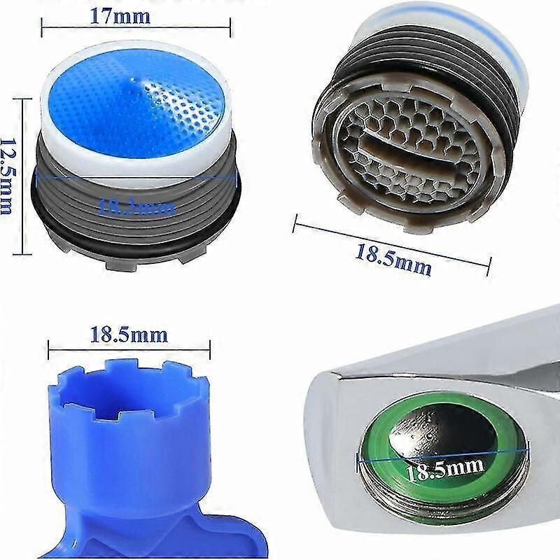 6pcs, M18.5 Aerator, Kitchen Bathroom Nozzle, Water Saving Plastic Sink Fcet Aerator With 2 Wrench, Blue