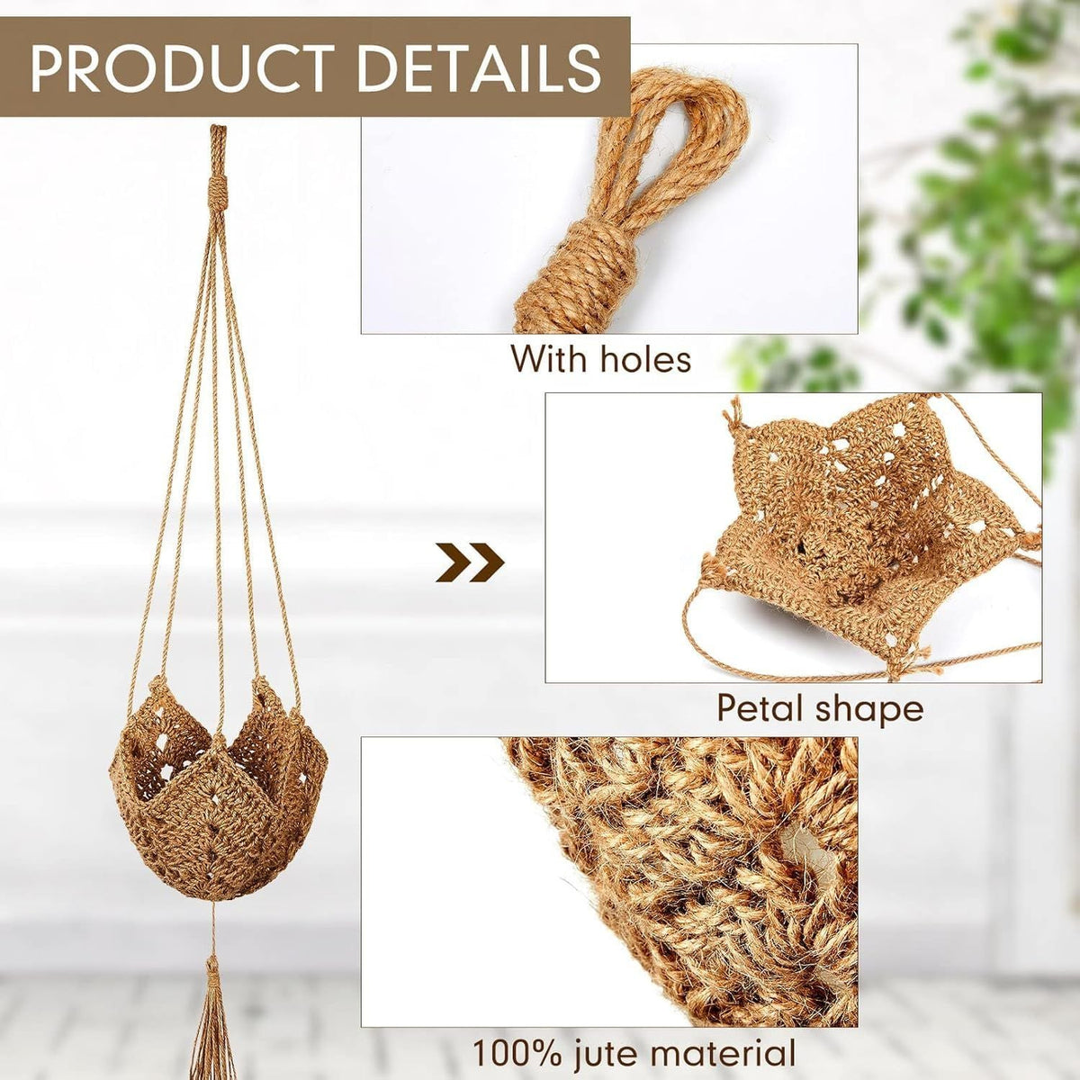 Macrame Plant Hangers Set of 2, Handwoven Cotton and Jute with Tassels, Indoor Hanging Planters for Home Decor, Storage Baskets