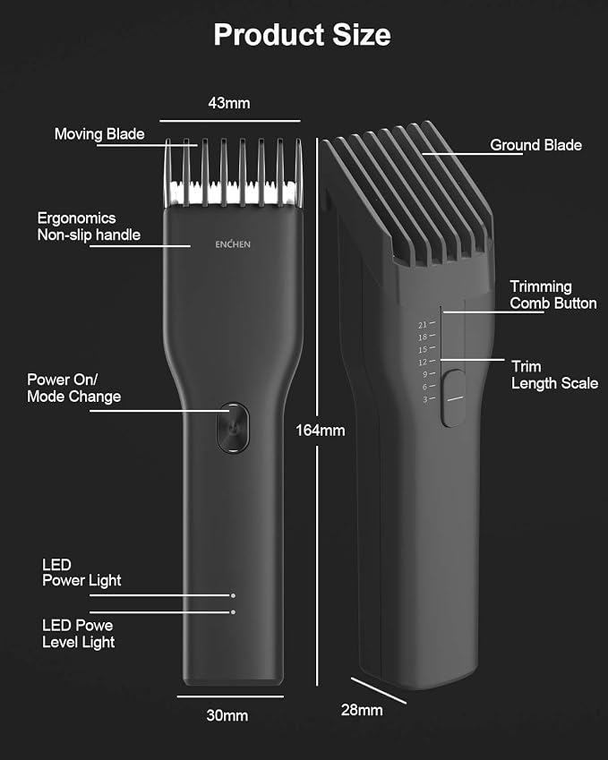 ENCHEN Boost USB Electric Hair & Beard Trimmer, Cordless Rechargeable