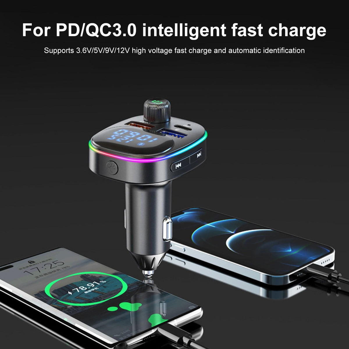 Car FM Transmitter Bluetooth MP3 Player QC3.0 PD Car Charger With LED Display