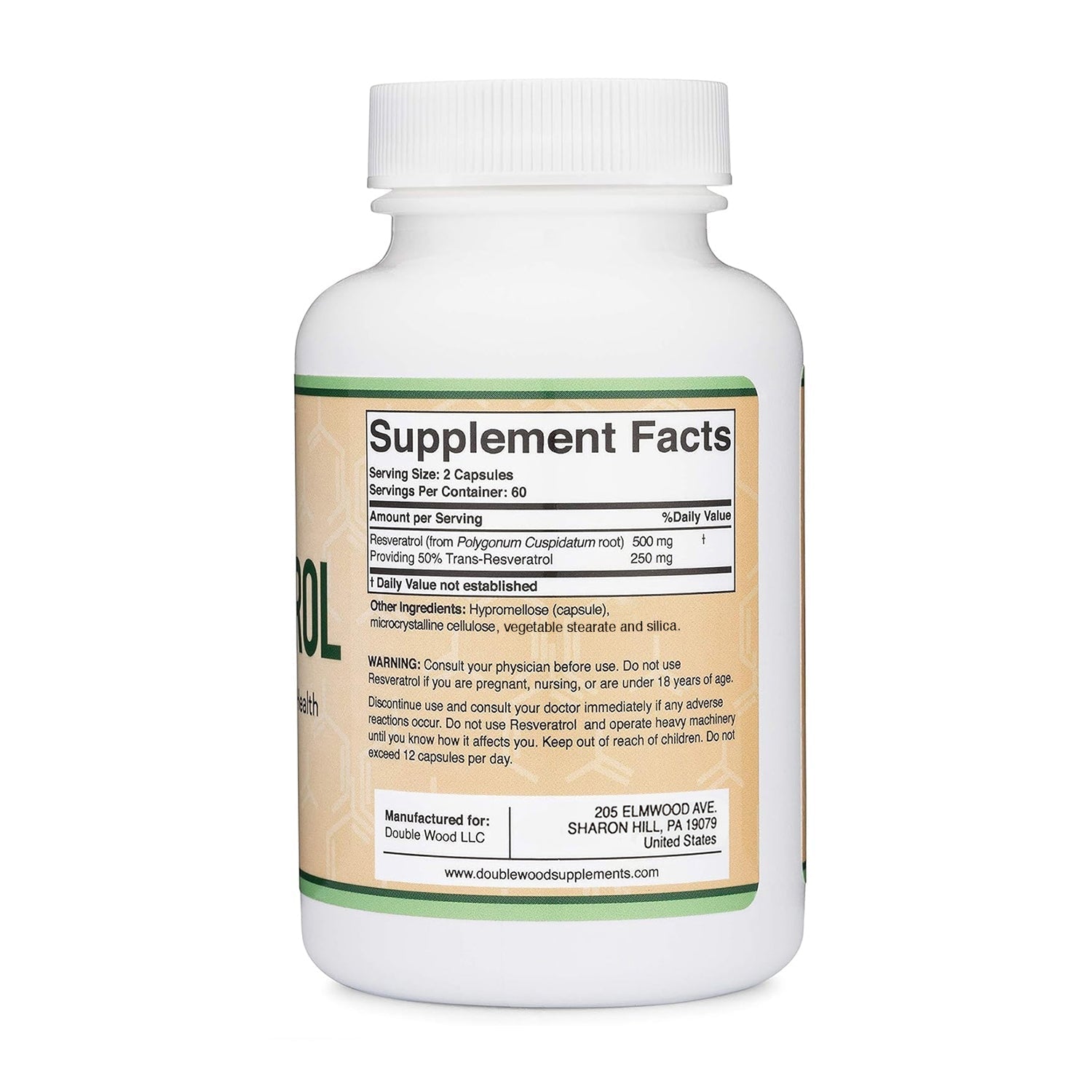 DoubleWood Resveratrol Supplement 500mg Per Serving, 120 Capsules
