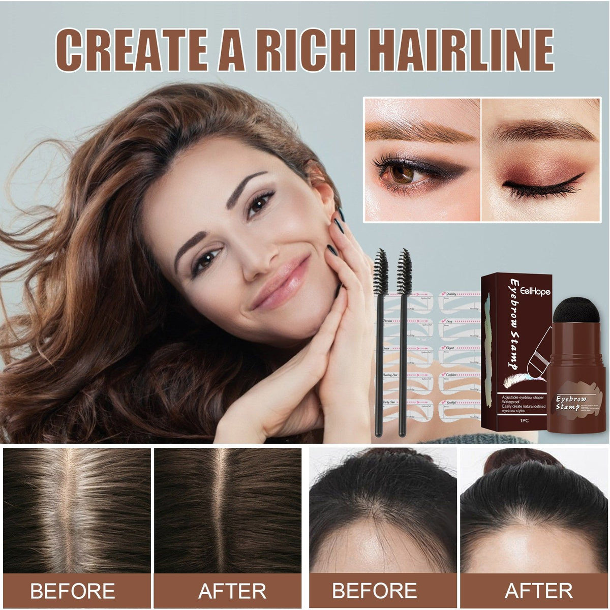 Brow Print Set Light Brown, Waterproof, Natural, Quick Contouring, Perfect for Sparse Eyebrows ,1 set