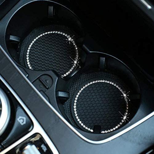 2 Pack Bling Car Cup Coaster Rhinestone Anti Slip Insert Coasters 2.75 inch