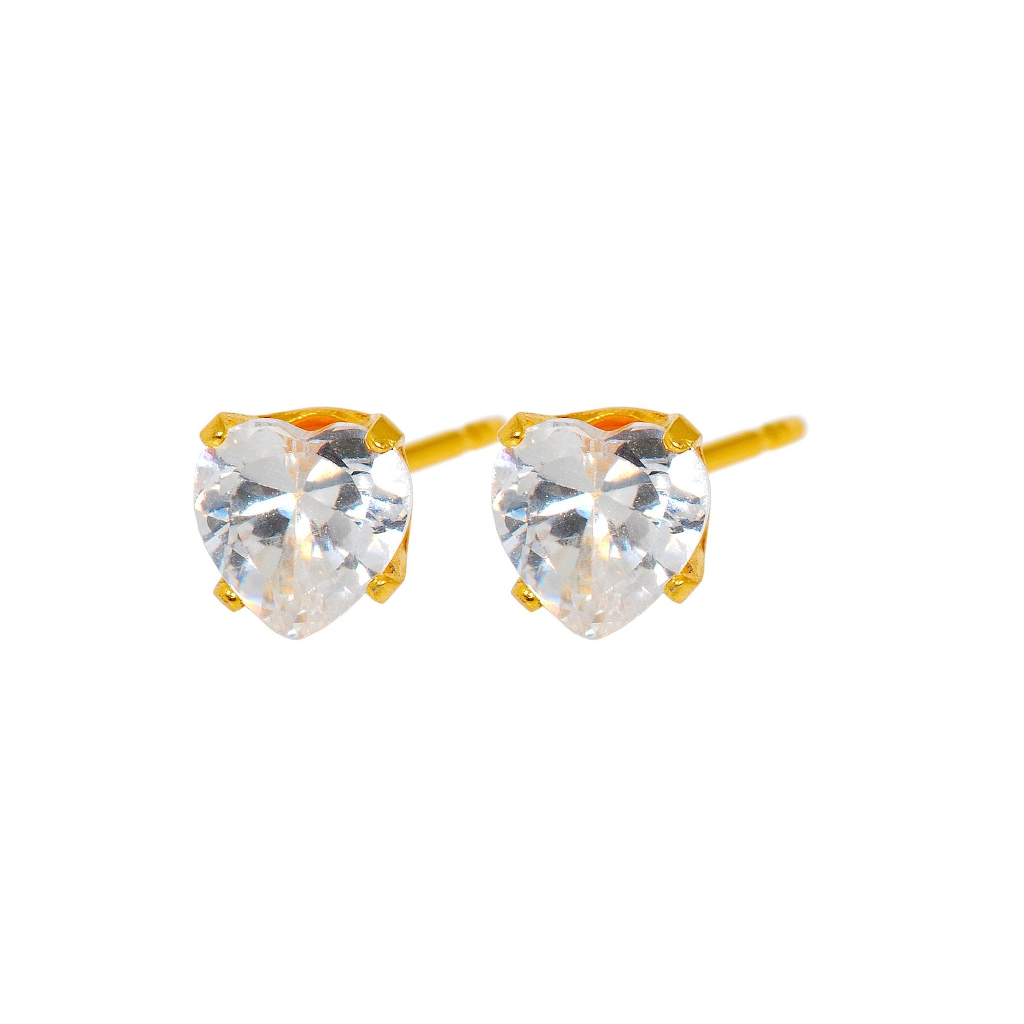 Caflon Fashion Sense Gold Plated Cubic Zirconia Heart Earring, 5mm