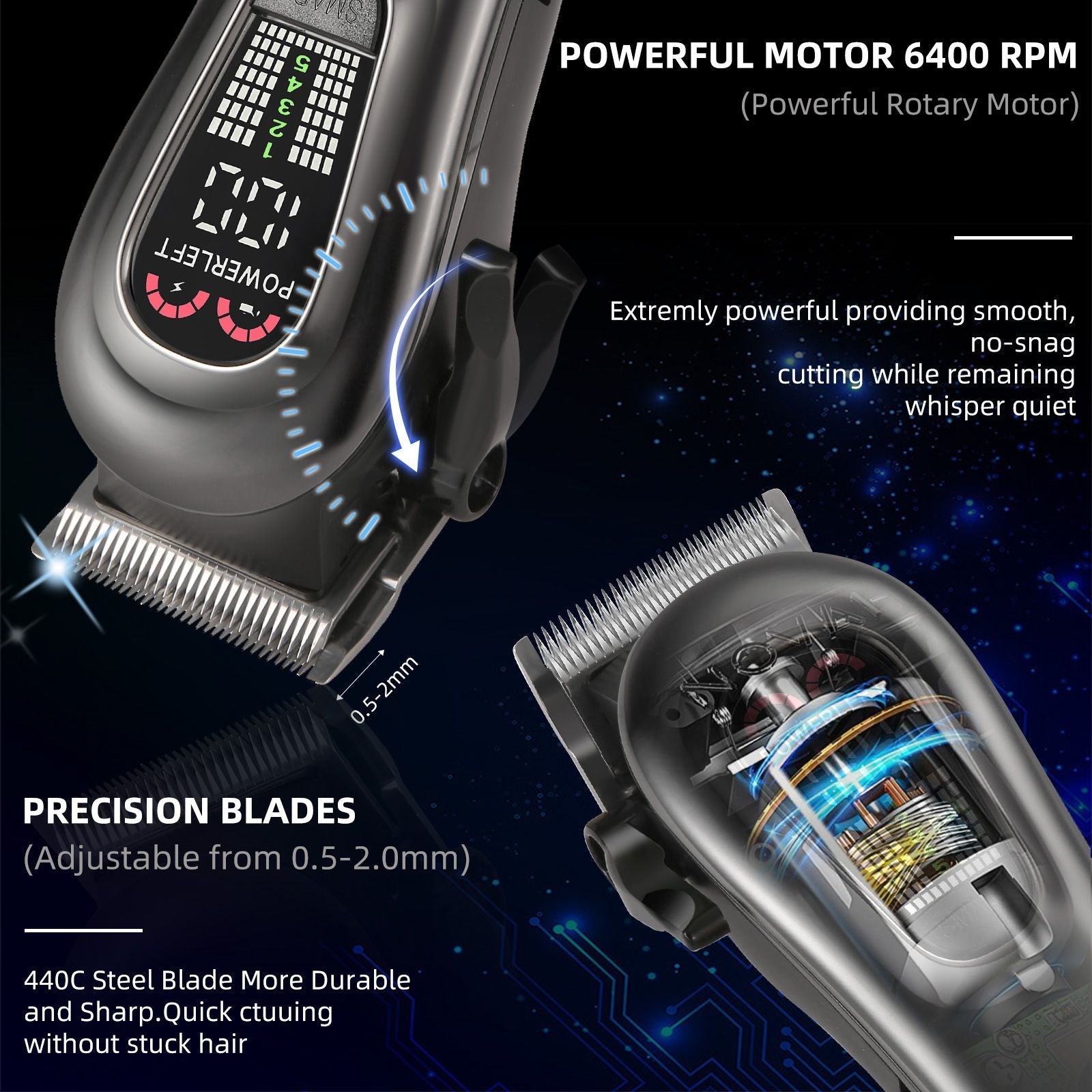 LED Electric Hair Clipper with Adjustable Speeds