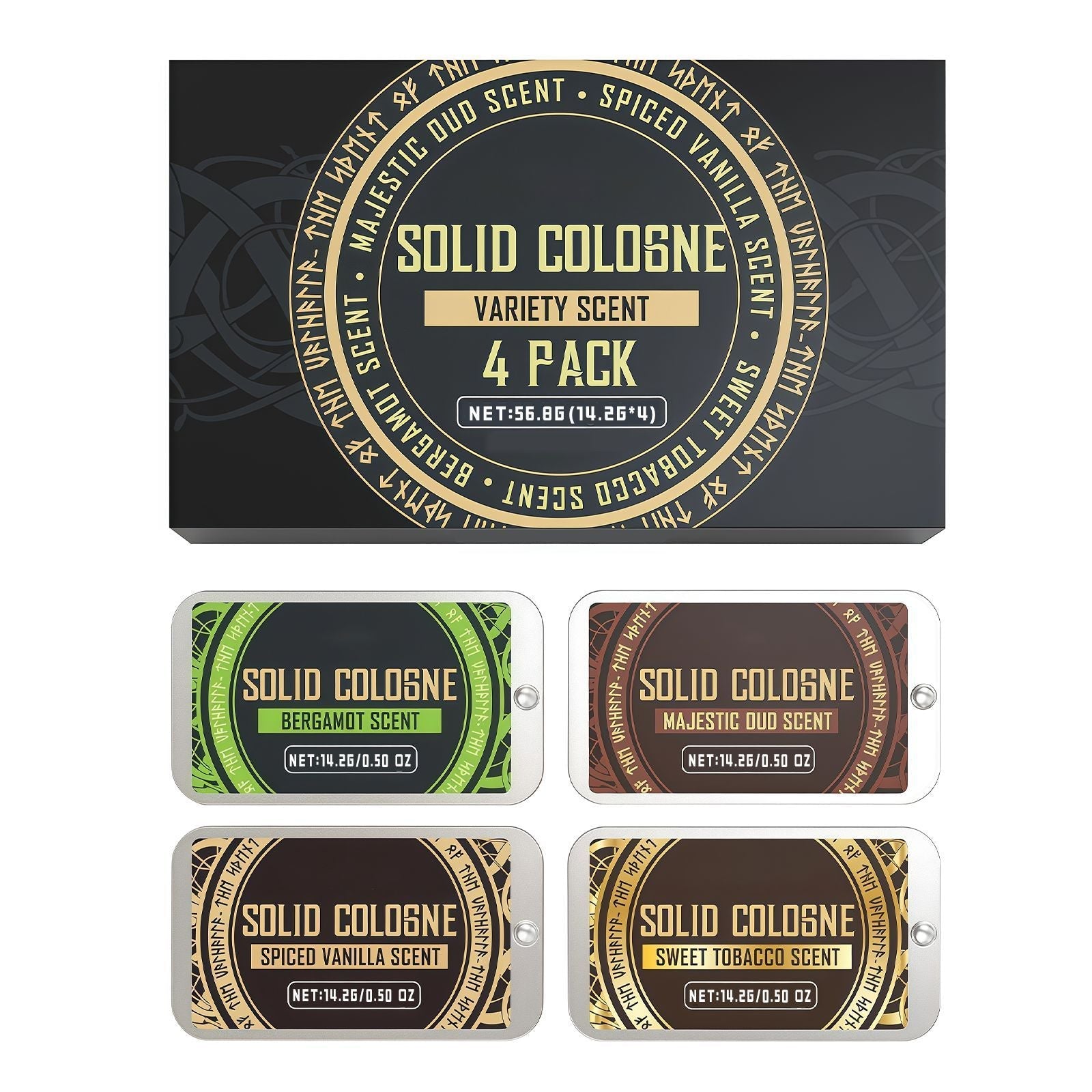 4x14.2g Mens Solid Cologne Set with Portable Fragrance