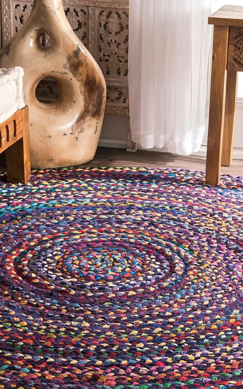 Handmade Multi-Color Braided Round Rug – Bohemian Cotton Area Rug for Living Room & Home Decor