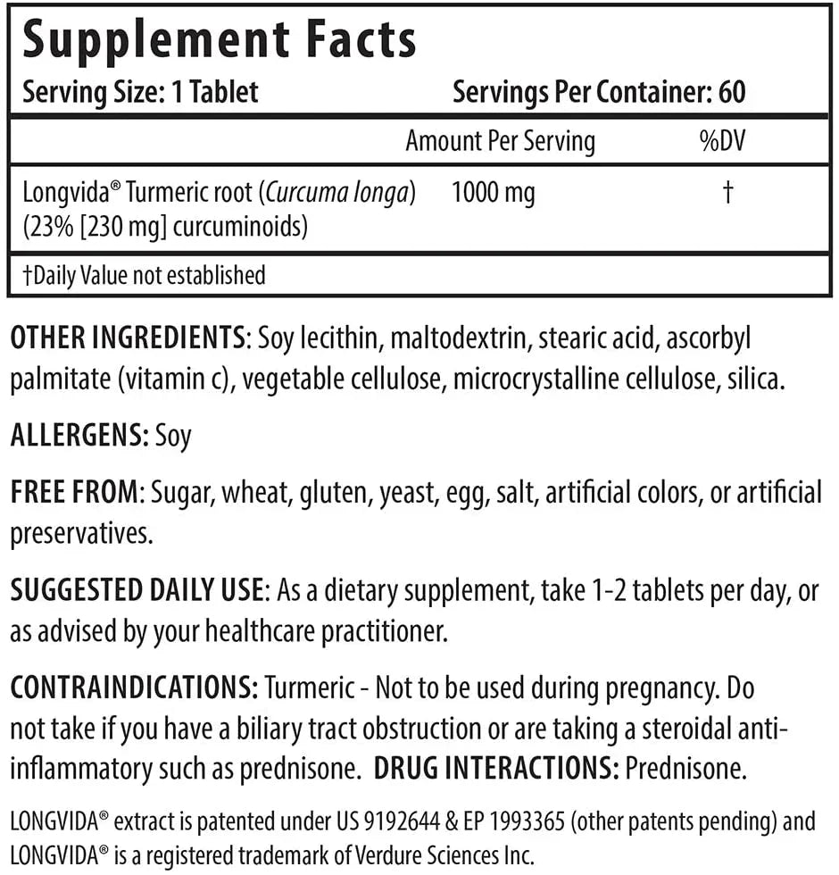 PROHEALTH - OPTIMIZED CURCUMIN LONGVIDA¬Æ 1000MG (30 TABLETS)