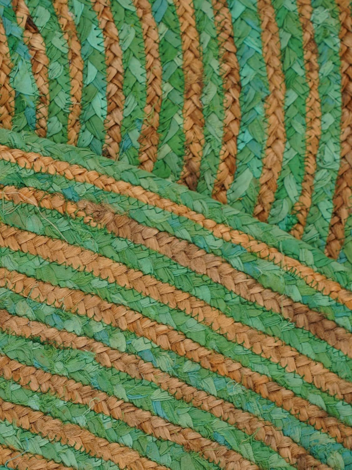 Green Jute Round Rug Spiral Pattern | Handwoven Natural Fiber Area Rug Carpet