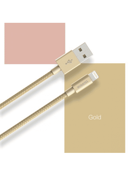 ROMOSS CB13N Nylon Braided USB MFI Lightning Cable 1M - Gold High Speed Charge