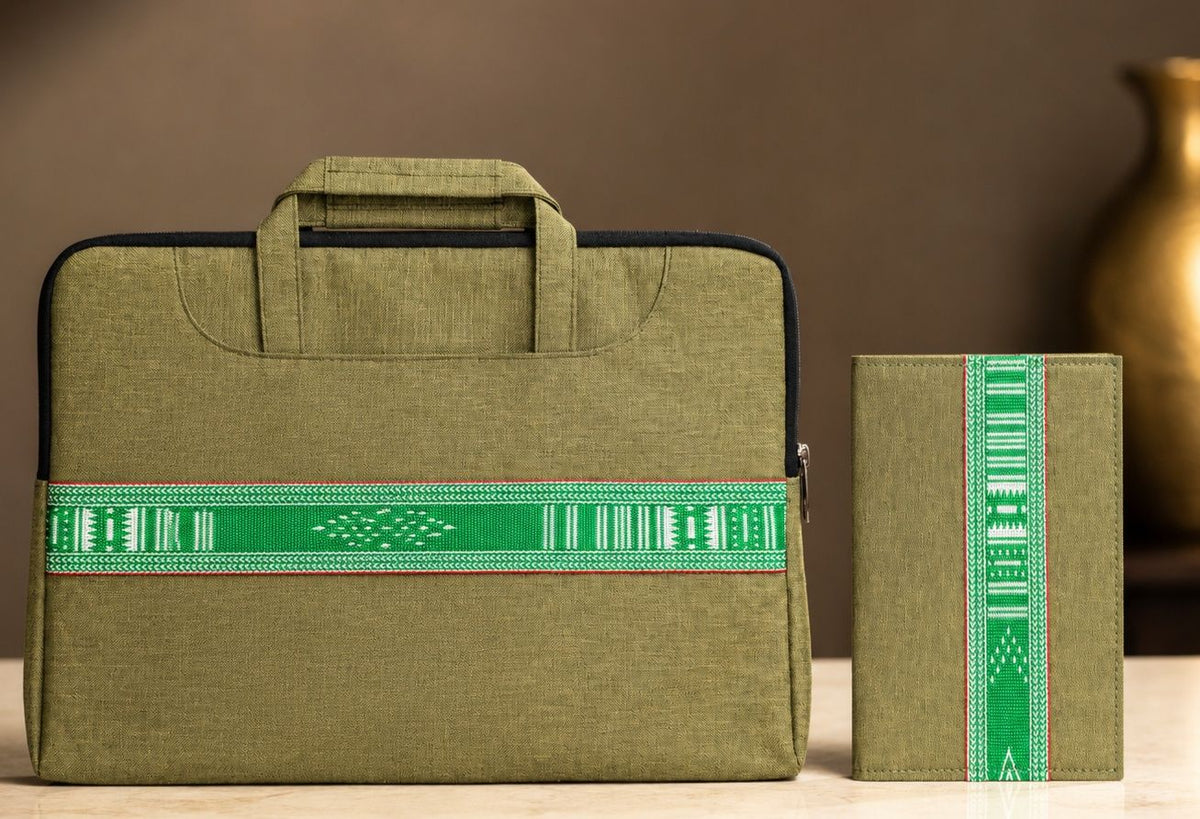 Laptop Bag & Notebook Set with Traditional Woven Design, Assorted Colors