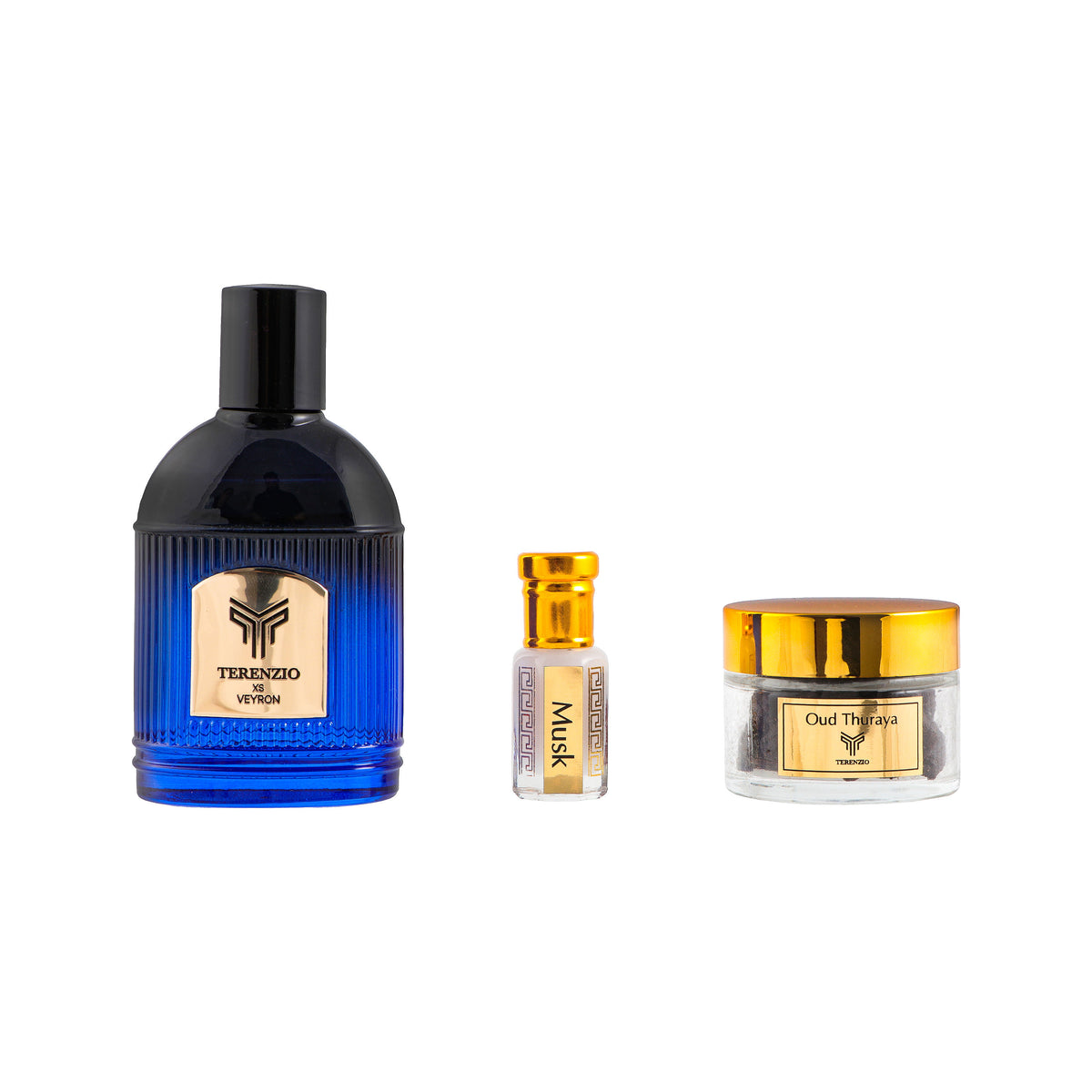 Terenzio The Secret Garden Gift Box, XS Veyron Eau de Parfum, Oud Thuraya Bakhoor & Musk Essential Oil