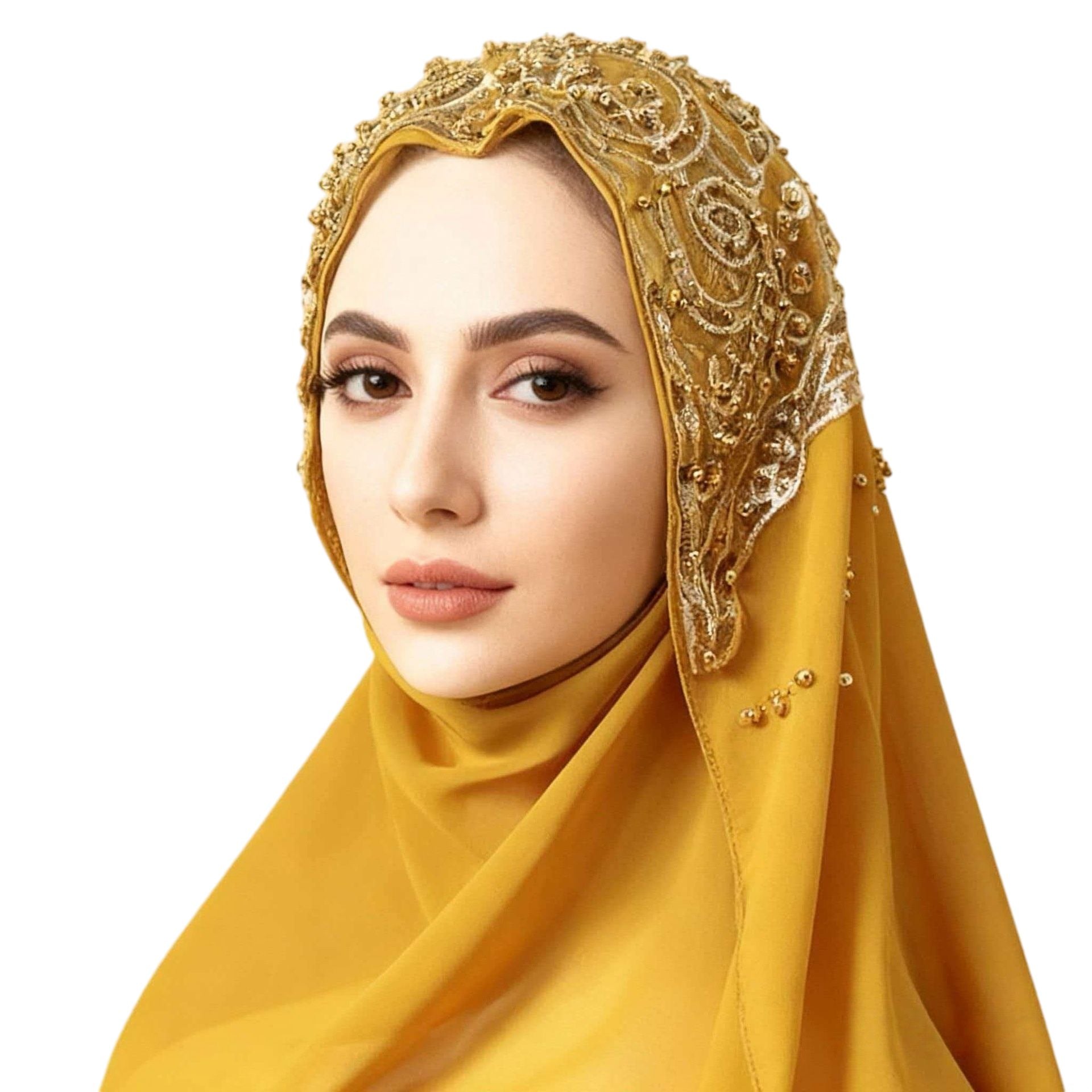 Luxury Beaded Chiffon Hijab Scarf for Women Elegant Muslim Wrap