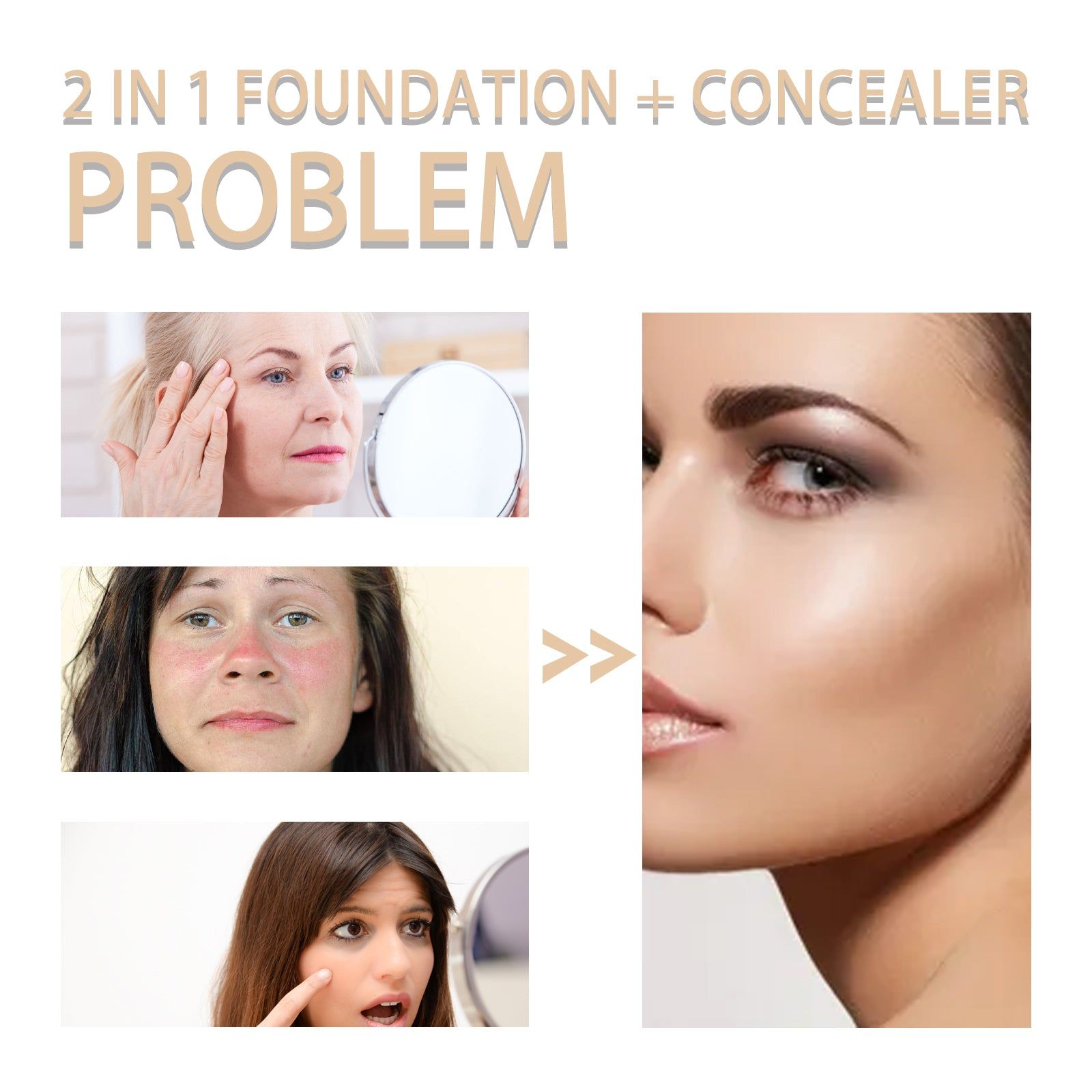 2-in-1 Concealer Foundation, Brightening, Moisturizing, Acne Cover, Flawless Skin ,7ml