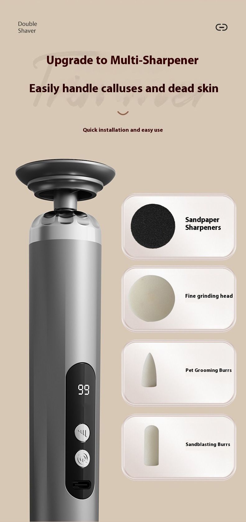 USB Rechargeable Electric Foot Grinder for Smooth Feet White